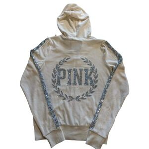 VS PINK Victoria's Secret White Velour Sequin Hoodie Jacket Laurel 20 NWT 2013 S